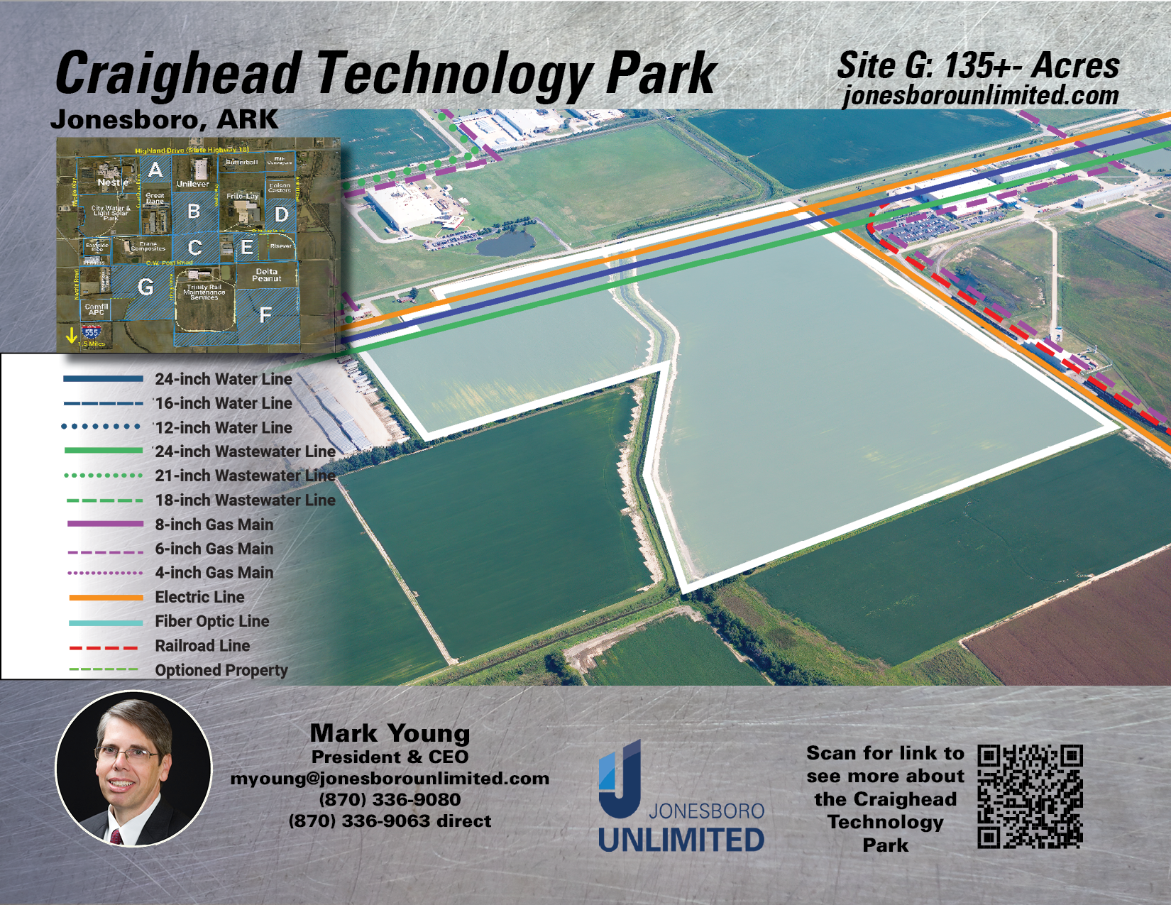 Graphic of Craighead Technology Park Site G at Jonesboro, Arkansas showing the utilities 