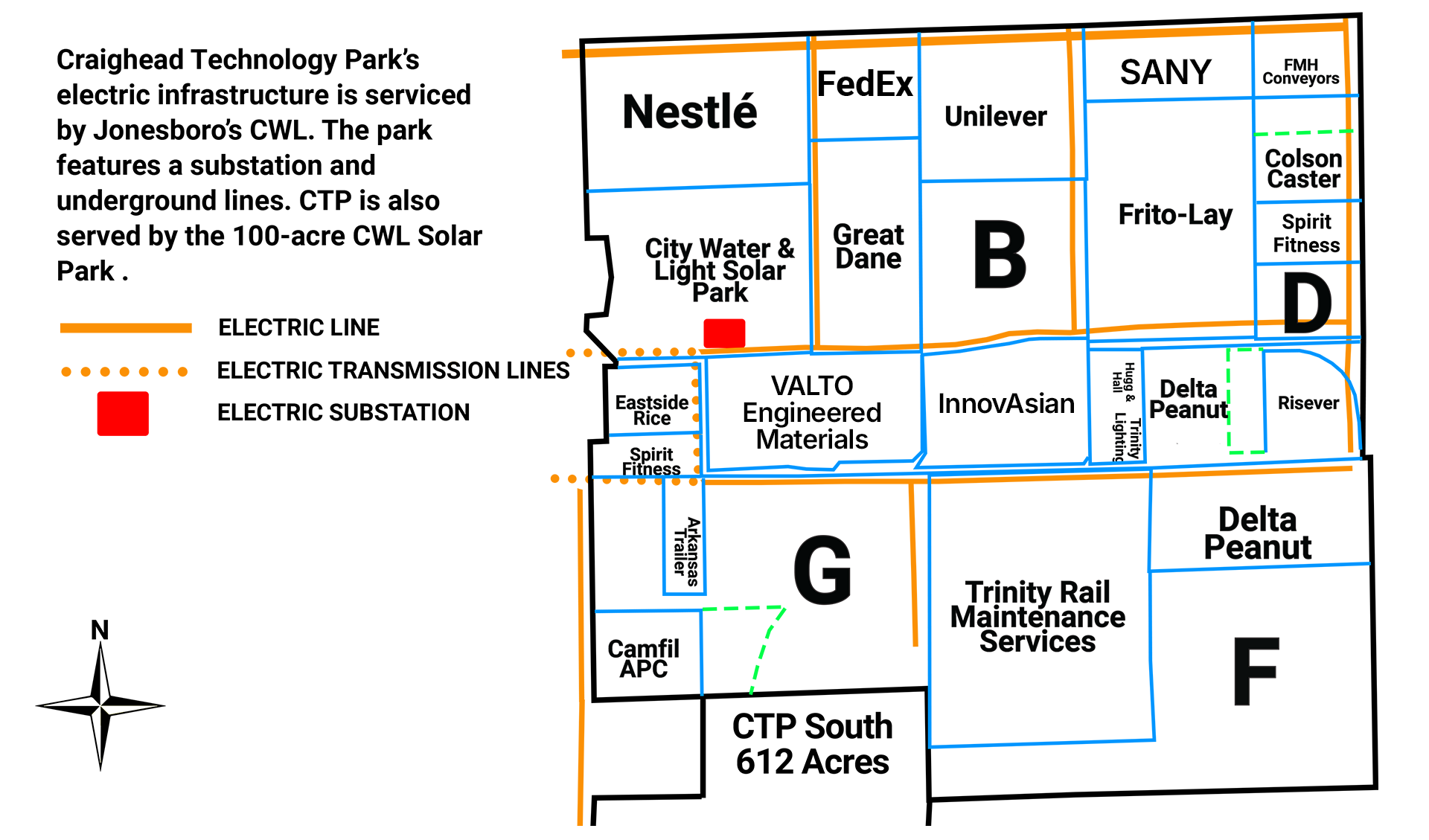 Map of Craighead Technology Park Electric Infrastructure in Jonesboro, Arkansas