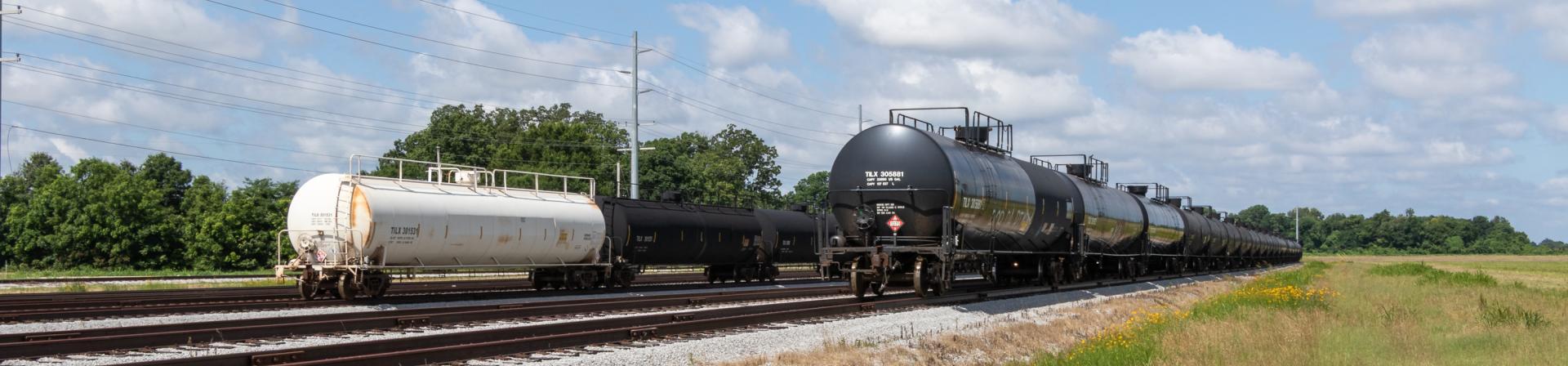 Tranker Rail Cars sitting on tracks at the Jonesboro, Arkansas Rail Storage Yard